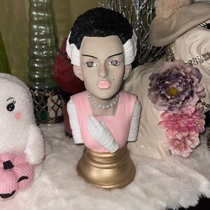Beautiful Pink Bride of Frankenstein Bust, 13” - LED Eyes/Pink Halloween Decor
